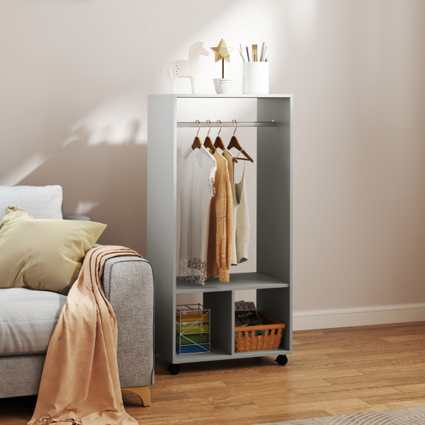 HOMCOM Open Wardrobe Clothes Rail Bedroom Clothes Storage Rod Shelves Grey - Image 3