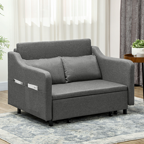 HOMCOM Pull Out Sofa Bed, Fabric 2 Seater Sofa Couch for Living Room, Grey - Image 3