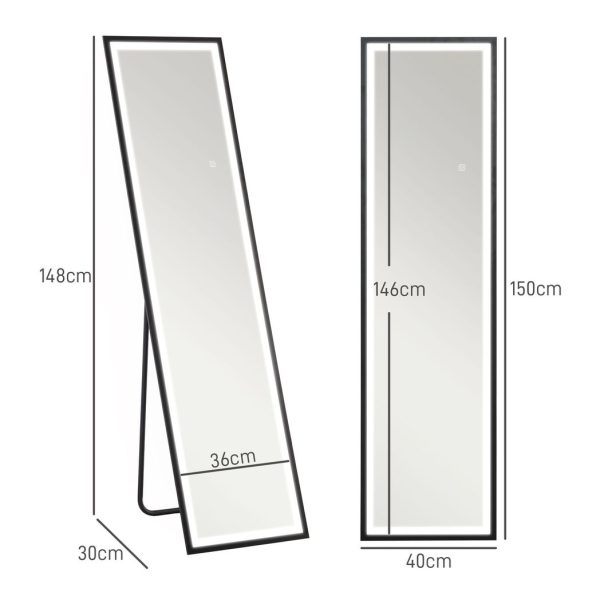 HOMCOM 150 x 40cm Full Length Mirror w/ Adjustable Lights Metal Frame Black - Image 5
