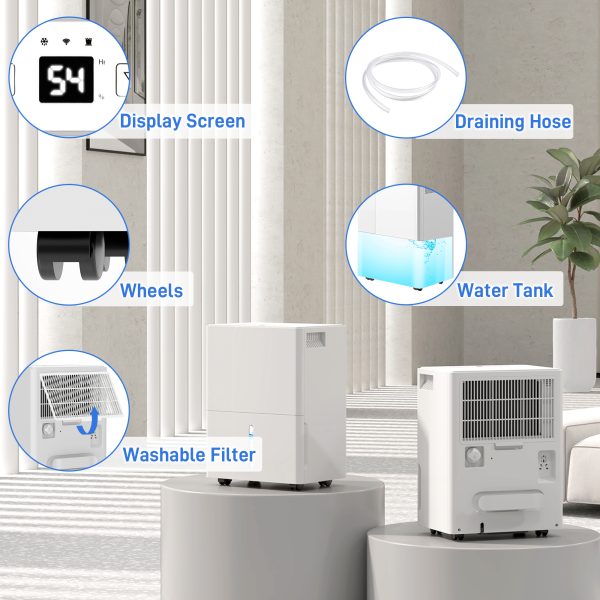 HOMCOM 30L Dehumidifier with Filter, Auto Defrost, for Home Laundry Drying - Image 8