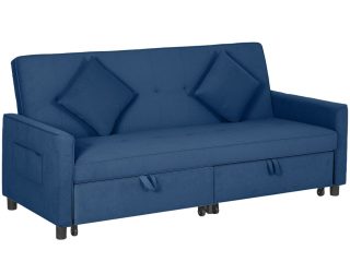 HOMCOM Reversible L-Shaped Sectional Sofa Bed with Cushions, Blue
