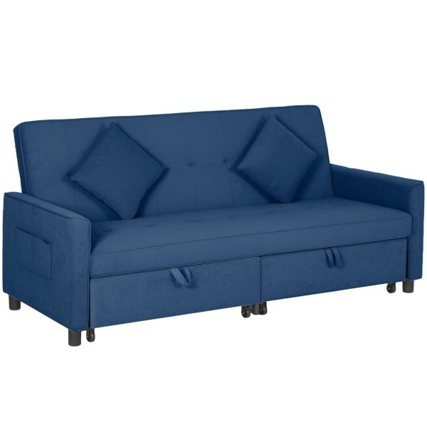 HOMCOM Reversible L-Shaped Sectional Sofa Bed with Cushions, Blue