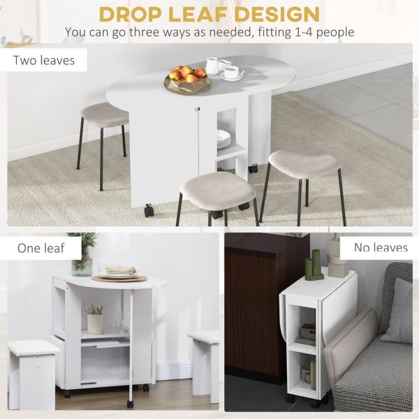 HOMCOM Folding Dining Table for Small Spaces with 2-tier Shelves White - Image 3