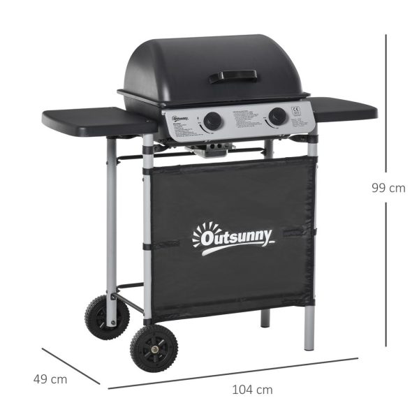 Outsunny Propane Gas Barbecue Grill 2 Burner Cooking BBQ 5.6 kW w/ Side Shelves - Image 5