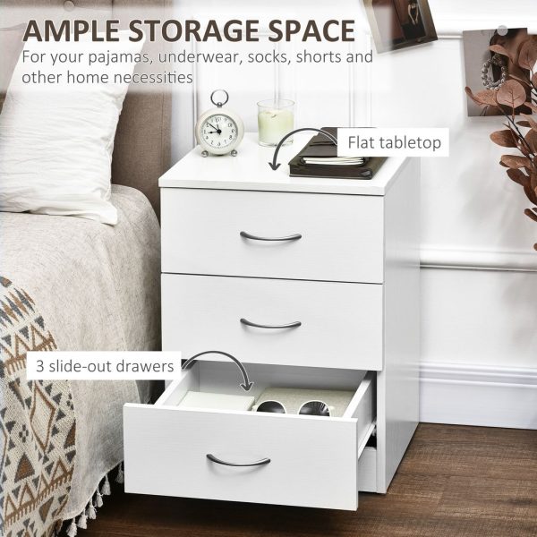 HOMCOM Modern 3 Drawers Side Cabinet Wooden Bedside Table White - Image 3