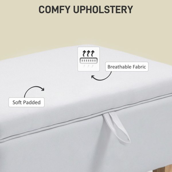 HOMCOM Linen Storage Ottoman Storage Box Footstool with Rubberwood Legs Cream - Image 4