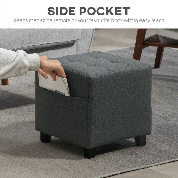 HOMCOM Small Footstool Square Ottoman with Padded Seat for Living Room Grey - Image 4