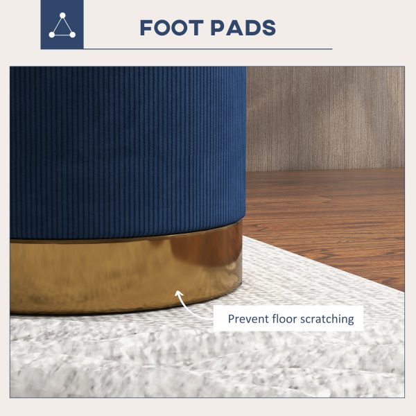HOMCOM Modern Round Footstool, Fabric Upholstered Foot Rest - Image 5
