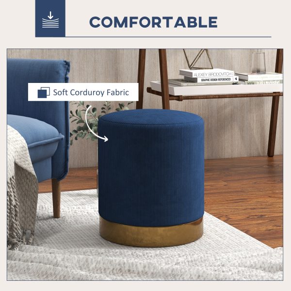 HOMCOM Modern Round Footstool, Fabric Upholstered Foot Rest - Image 4