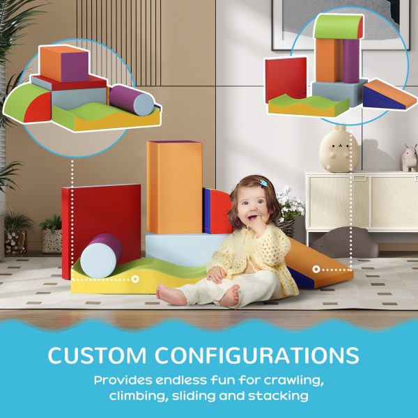 HOMCOM 7 Pcs Kids Soft Foam Puzzle Play Blocks Set Learning Toy Blue - Image 4