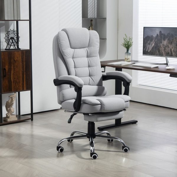 HOMCOM Executive Office Chair Swivel Chair with Footrest Light Grey - Image 2