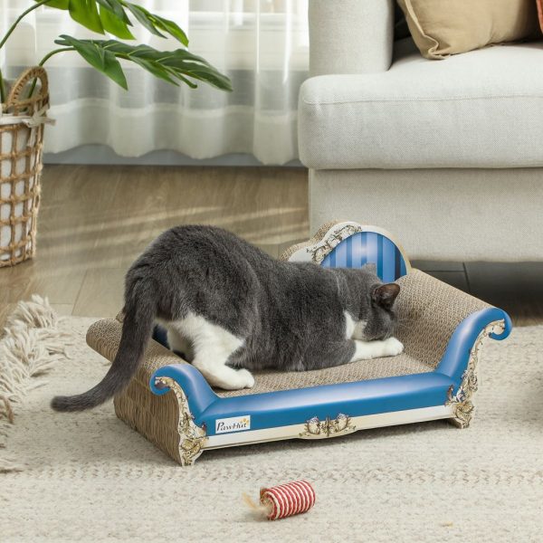 PawHut 2 in1 Cat Scratcher with Catnip, Cardboard Lounge Bed, Blue - Image 2
