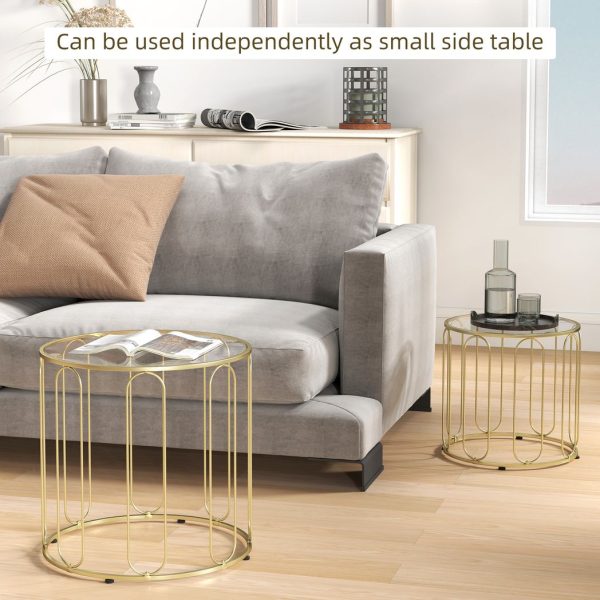 HOMCOM Coffee Table Set of 2, Nest of Tables with Metal Frame, Gold Tone - Image 4