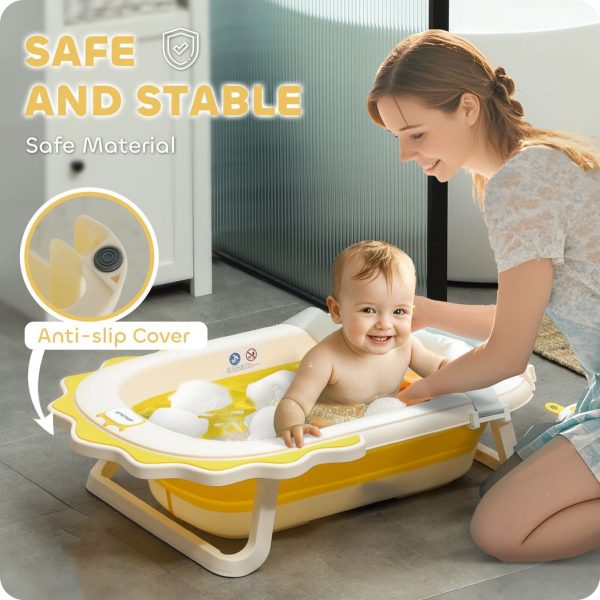 AIYAPLAY Foldable Baby Bath Tub Set with Bath Cushion, Wash Basin, Yellow - Image 6