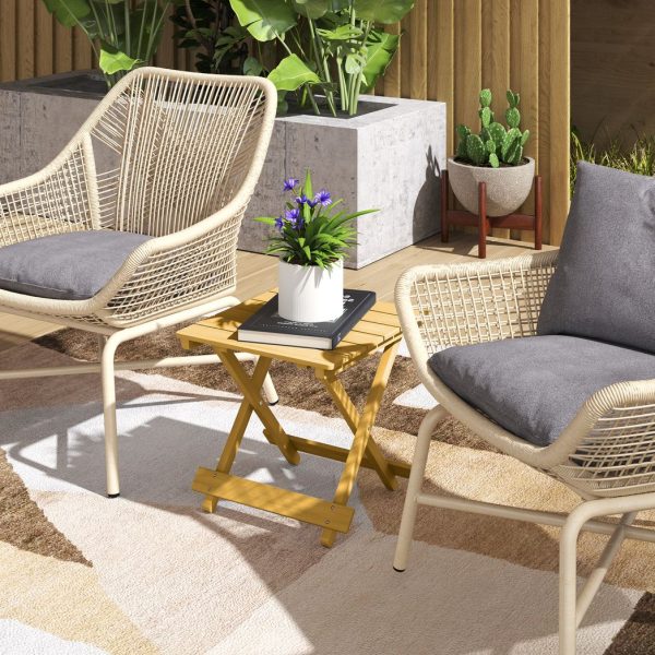 Outsunny Wooden Folding Garden Table, Folding Side Table, Nature Wood Finish - Image 2