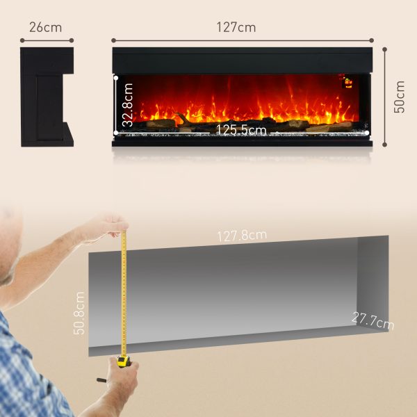 HOMCOM 127cm Electric Fireplace Recessed, Insert, Wall Mount, Freestanding - Image 5