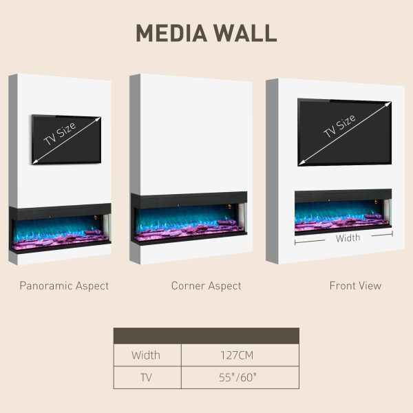 HOMCOM 127cm Electric Fireplace Recessed, Insert, Wall Mount, Freestanding - Image 6