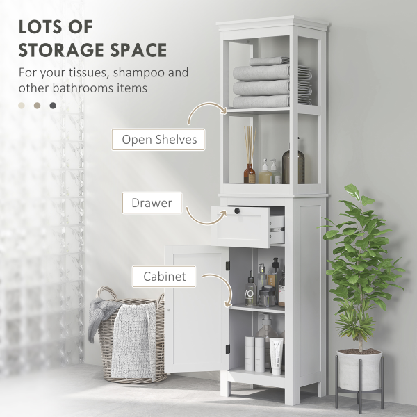 HOMCOM Slim Bathroom Storage Cabinet with Open Shelves and Drawer, White - Image 4