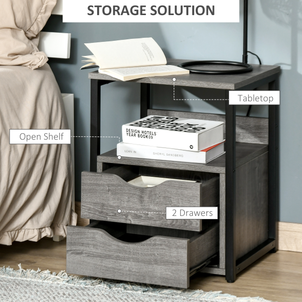 HOMCOM End Table Bedside Desk Slim Storage Cabinet with Shelf Grey - Image 4