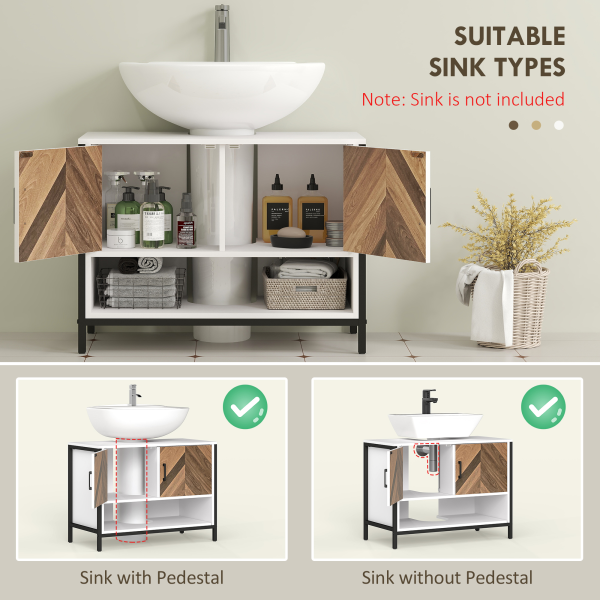 HOMCOM Bathroom Under Sink Cabinet for Basin with or without Pedestal Cream - Image 4