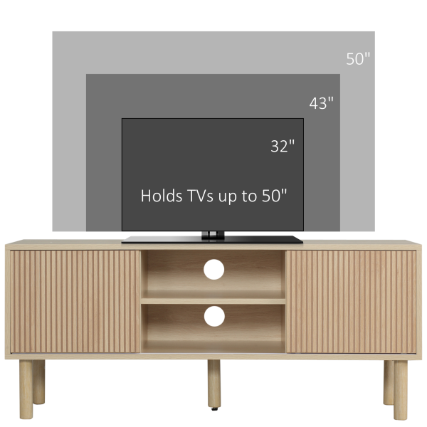 HOMCOM TV Stand Cabinet for TVs up to 50" with Sliding Doors, Natural - Image 4