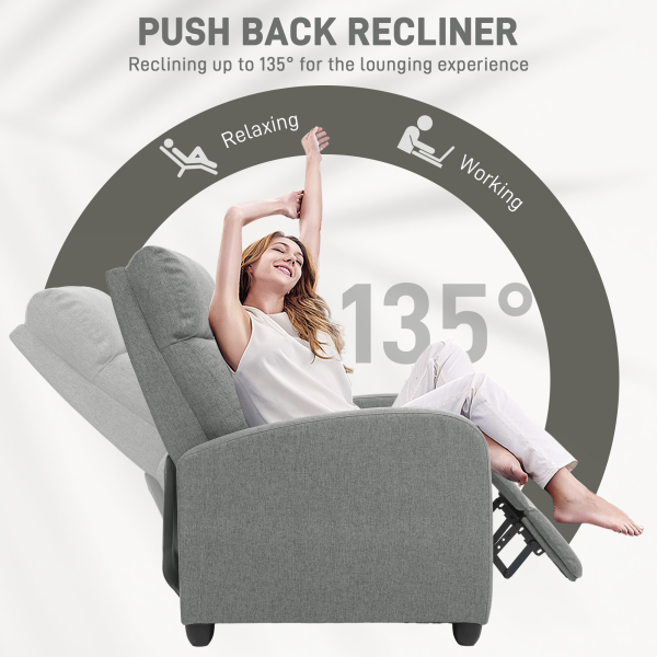 HOMCOM Linen Fabric Reclining Chair with Padded Seat, Light Grey - Image 4