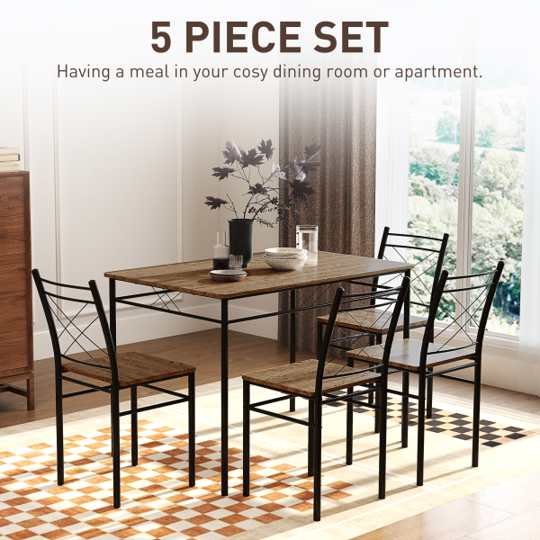 HOMCOM 5 Piece Dining Table and Chairs Set, Space Saving, Oak - Image 4