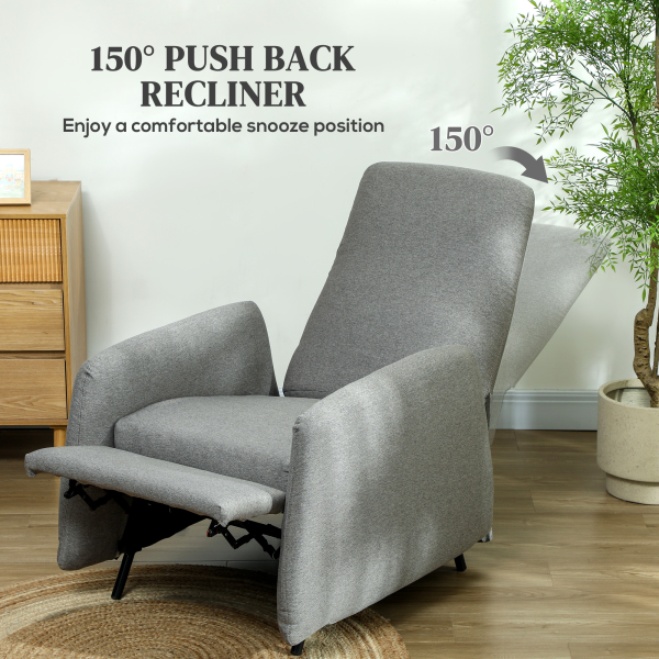 HOMCOM Push Back Recliner Chair Fabric Reclining Armchair for Bedroom Grey - Image 4