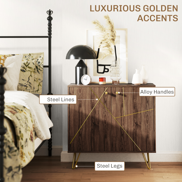 HOMCOM Sideboard Storage Cabinet with Luxurious Steel Lines Steel Legs Brown - Image 4