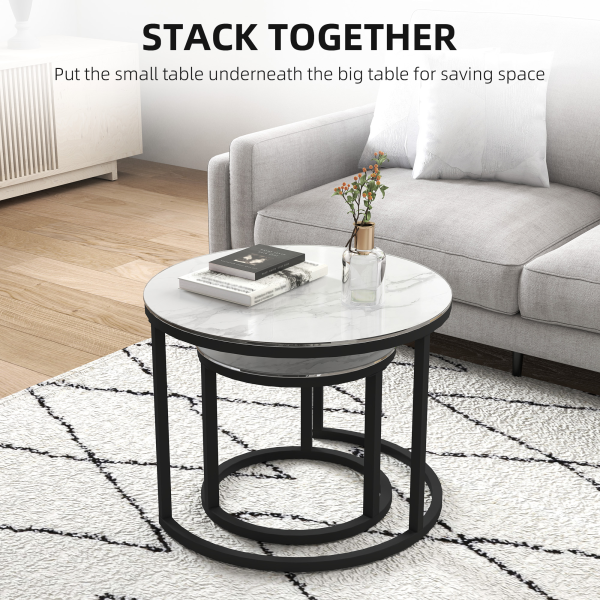 HOMCOM Glass Coffee Table Set of 2, Round Nest of Tables for Living Room - Image 4