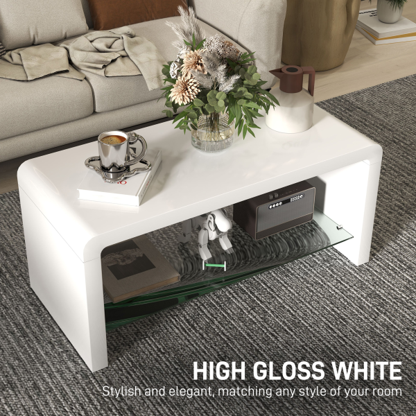 HOMCOM High Gloss Storage Coffee Table, Centre Table for Living Room, White - Image 4