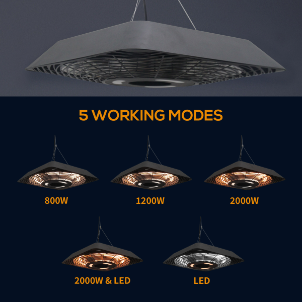 Outsunny 2000W Patio Electric Hanging Ceiling Heater Halogen Remote Aluminium - Image 4