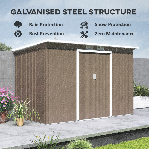 Outsunny 9 x 4FT Metal Garden Storage Shed w/ 2 Door, Light Grey Wood Grain - Image 4