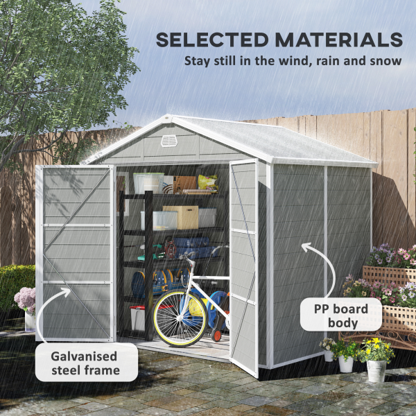 Outsunny 8 x 6ft Garden Shed Storage w/ Foundation Kit, Vents, Light Grey - Image 4