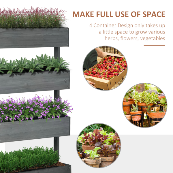 Outsunny Raised Garden Bed Wooden Plant Stand Grey - Image 4
