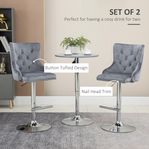 HOMCOM Adjustable Bar Stools Set of 2, Swivel Bar Chairs w/ Back Footrest, Grey - Image 3