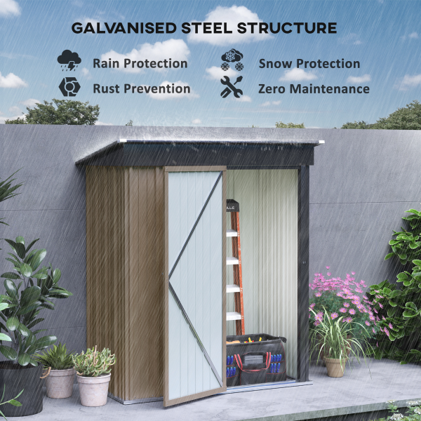 Outsunny Steel Garden Shed, Small Lean-to Shed for Bike, 5x3 ft Brown - Image 4