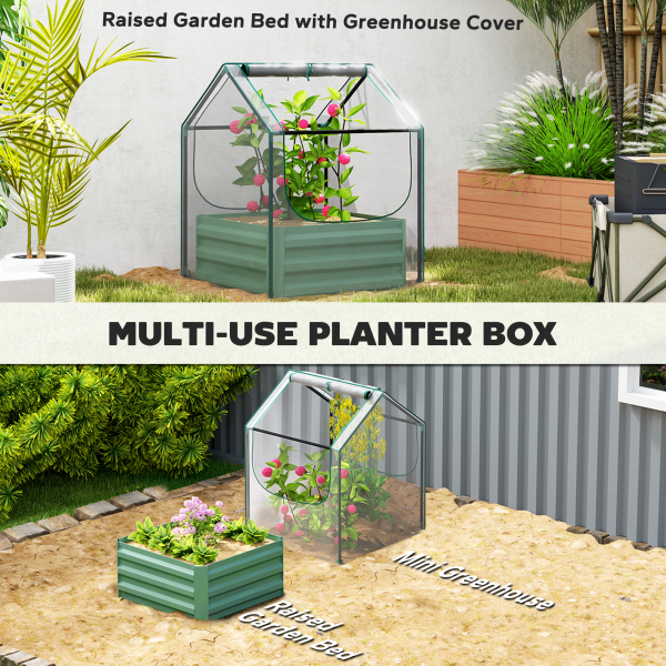 Outsunny Raised Garden Bed Planter Box with Greenhouse, Clear and Green - Image 4
