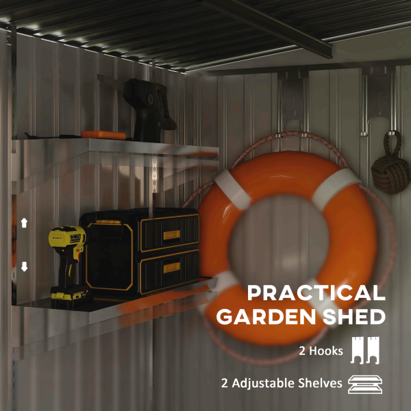 Outsunny 7 x 5FT Garden Shed w/ Foundation Lean to Metal Tool Shed Green - Image 4