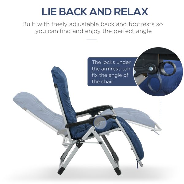 Outsunny 2 PCS Reclining Zero Gravity Chair Folding Lounger Cushion Blue - Image 4