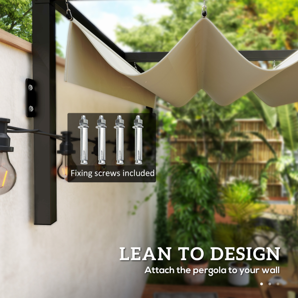 Outsunny 2 x 3(m) Wall Mounted Pergola with Retractable Roof, Khaki - Image 4
