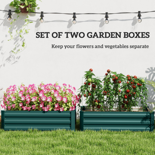 Outsunny Set of 2 Galvanised Raised Garden Bed, Green - Image 4