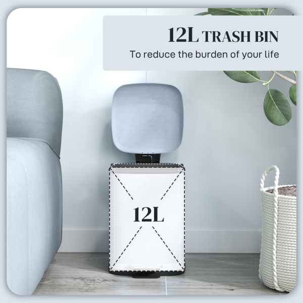 HOMCOM 12L Kitchen Pedal Bin, Metal Rubbish Bin with Soft-close Lid, Light Blue - Image 4