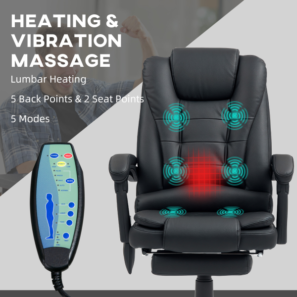 Vinsetto Ergonomic Heated 6 Points Vibration Massage Office Chair Black - Image 4