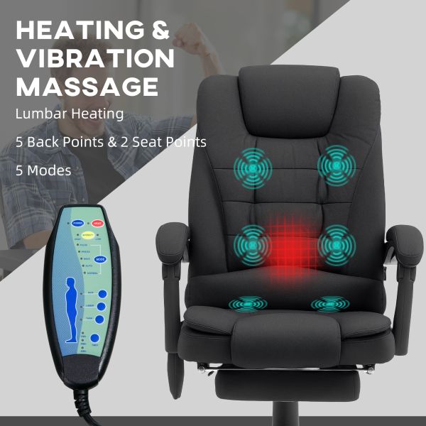 Vinsetto Ergonomic Heated 6 Points Vibration Massage Office Chair Black - Image 4
