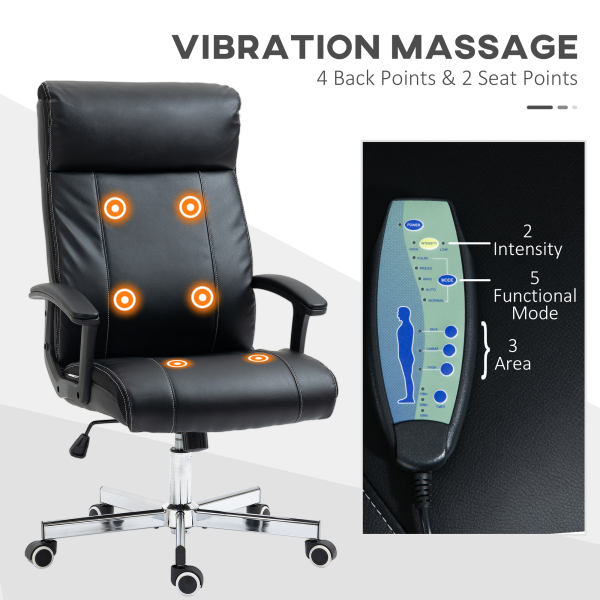 Vinsetto Massage Office Chair PU Leather Computer Chair w/ Tilt Function Black - Image 4