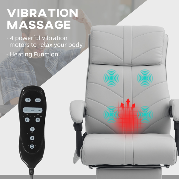 Vinsetto PU Vibration Massage Office Chair with Heat, Footrest, Light Grey - Image 4