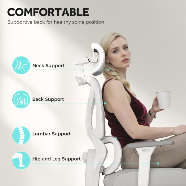 HOMCOM Ergonomic Office Chair, Recliner Computer Chair with Footrest, Grey - Image 4