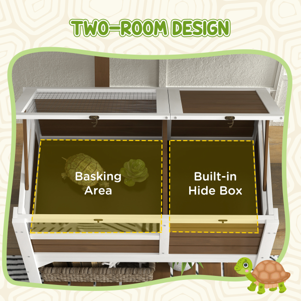 PawHut Wooden Tortoise House w/ Run, Shelter, Shelf, Lamp Holder - Brown - Image 4