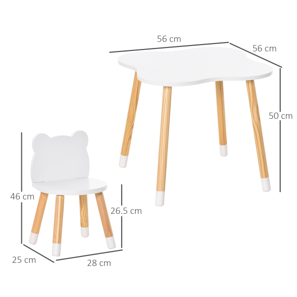 HOMCOM 3 Piece Kids Table and Chair Set with 2 Bear-shaped Chairs, White - Image 3